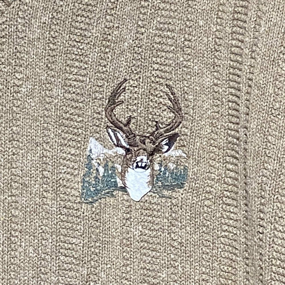 Vintage Sedgefield Mens Tan Deer Embroidered V Neck Knit Sweater XL Made in USA - Picture 4 of 9